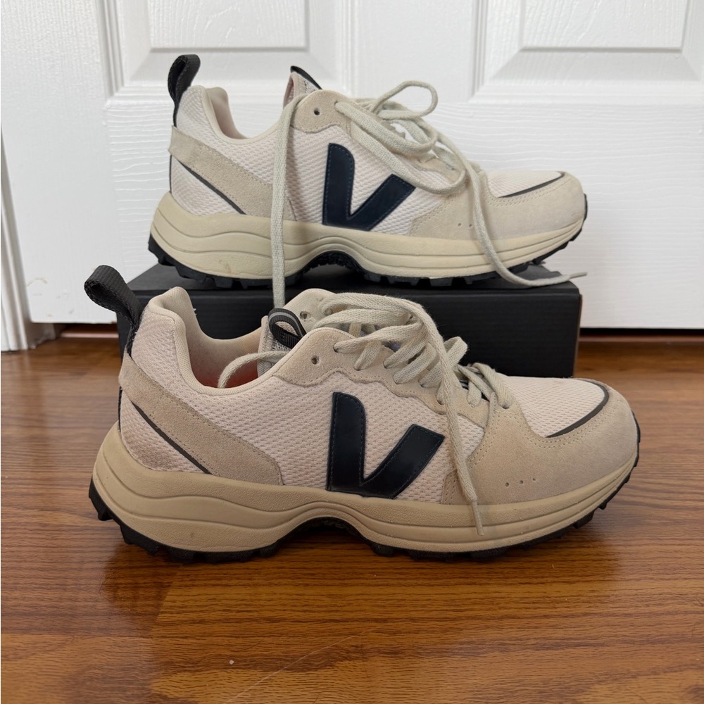 Veja Leather & Mesh Sneakers in Cream and Black
